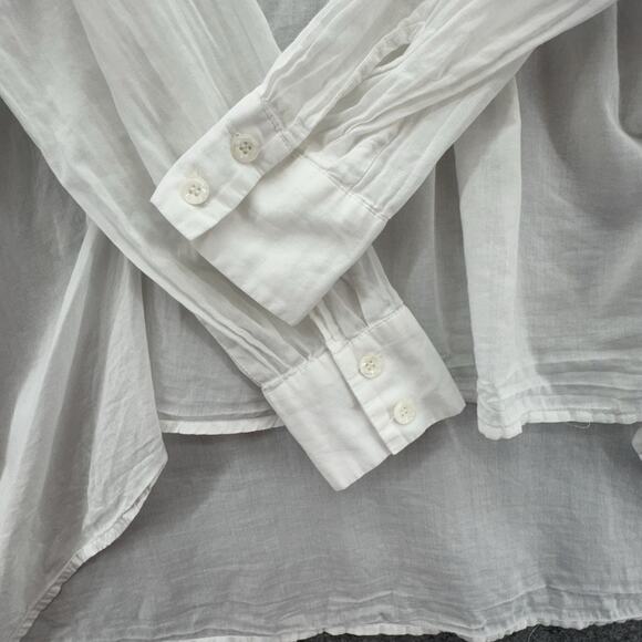 Sundance Womens Long Sleeve Ruffle Neck Hi Lo Blouse Size M White Cotton Boho - Picture 6 of 9